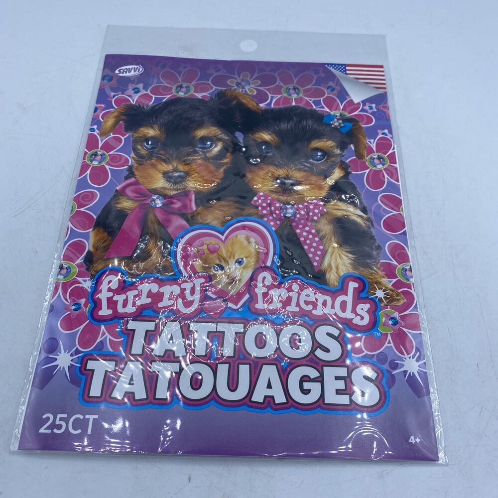 Kids Temporary Tattoos Furry Friends Dogs Cats Puppies Kittens 25 Tattoos